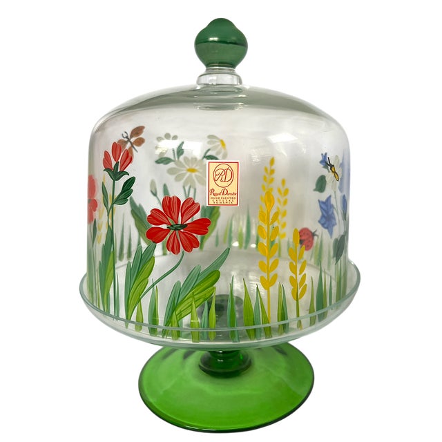 2020s Royal Danube Crystal Glass Cake or Dessert Stand With Cloche Lid Decorated With Flowers and Butterflies in Romanian Floral Meadow For Sale - Image 5 of 6