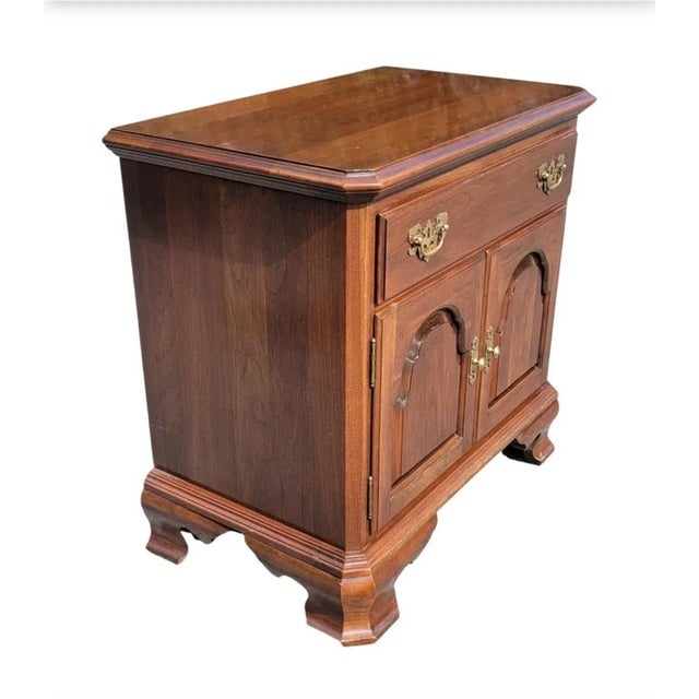 Ethan Allen Chippendale Style Solid Cherry Bedside Table