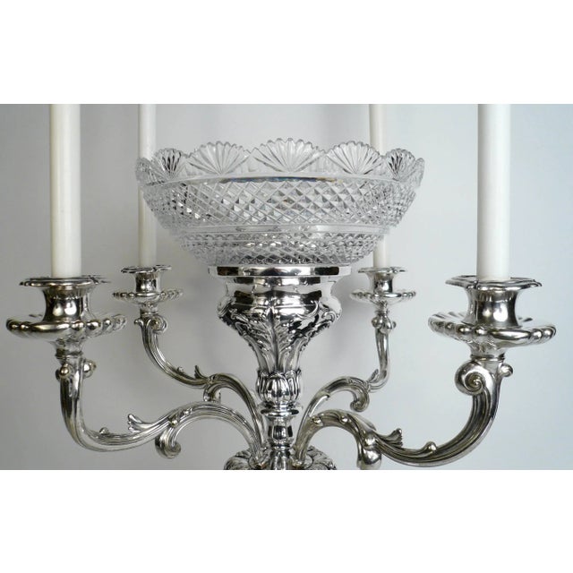 English Sheffield Plate Silver and Cut Crystal Epergne For Sale - Image 4 of 11
