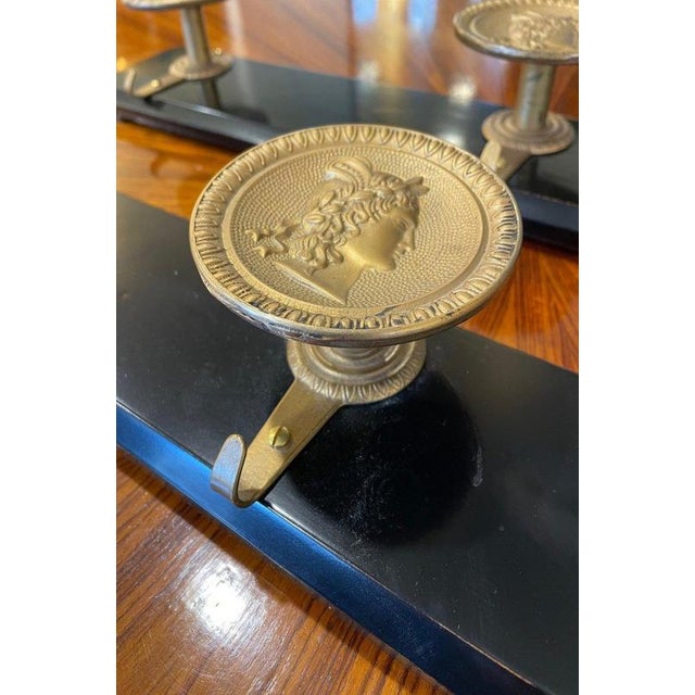 Wood Ebonized Wood Coat Rack with Brass Medallions, 1950s For Sale - Image 7 of 13