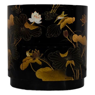 1970s Vintage Chinoiserie Oval 2 Drawer Chest With Birds & Lotus For Sale