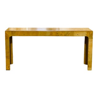 1980s Henredon Scene II Mid Century Burlwood Console Table For Sale