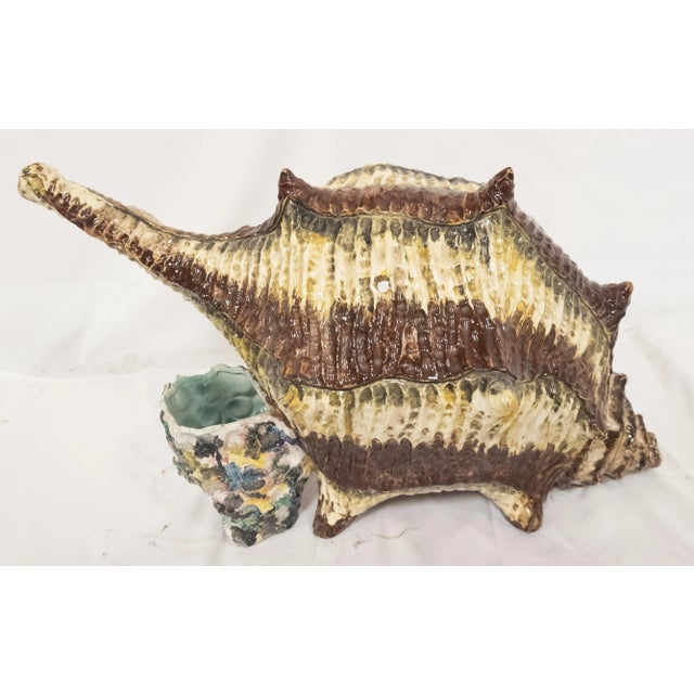 Late 20th Century Contemporary Mid-Century Art Pottery Shell Shaped Fish Diorama For Sale - Image 5 of 10