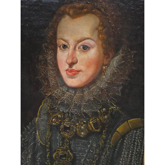 Gold Circle of Juan Pantoja de la Cruz, Portrait of a Lady of the Spanish Court, 16th Century, Oil Painting For Sale - Image 8 of 13