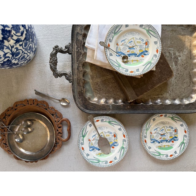 Campaign Set of 10 Antique English Farmers Arms Plates 6.125 Inch British Transferware B LTD England Rustic Tableware 1900-1920 For Sale - Image 3 of 12