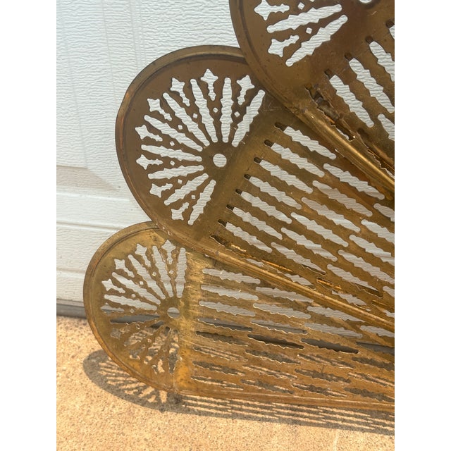 Vintage Brass Fireplace Peacock Folding Fan Screen For Sale In New York - Image 6 of 12