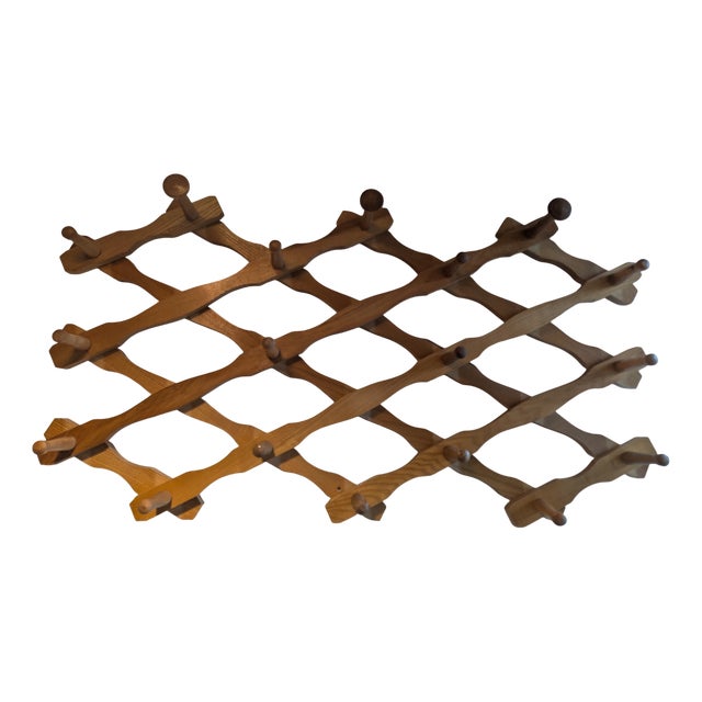 Vintage Wall-Mounted Coat Rack in Oak from the GDR, 1960s For Sale
