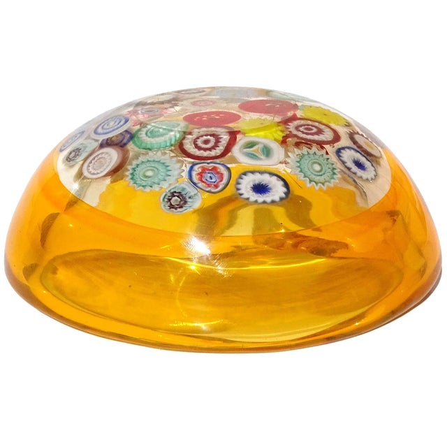 Orange Vintage Murano Seguso Millefiori Flower Canes Italian Art Glass Incalmo Yellow Orange Rim Bowl For Sale - Image 8 of 8