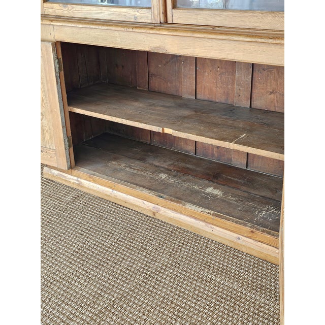 Beige Grand Antique English Pine Cabinet With Glass Doors - Circa 1890 For Sale - Image 8 of 14