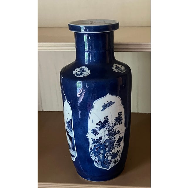 Antique Early 18th Century Chinese Powder Blue Kangxi Period Porcelain Rouleau Vase Circa 1700 For Sale In New York - Image 6 of 18