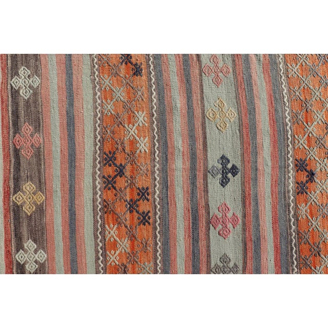 Mid 20th Century Turkish Kilim Vintage Rug With Assorted Stripe Design in a Variety of Colors For Sale - Image 10 of 13