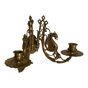 Antique Late 19th Century French Winged Griffin Double Light Wall Candelabra Sconce