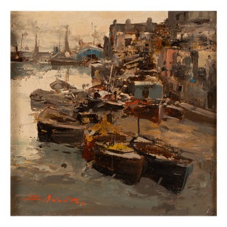 Ezelino Briante, The Harbor, 1920s-1940s, Oil on Board For Sale