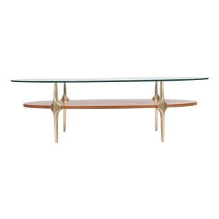 Italian Coffee Table in Metal with Oak and Glass, 1970s For Sale