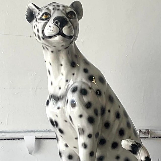 Alabaster Vintage Boho Italian Glazed Ceramic Cheetah For Sale - Image 8 of 12
