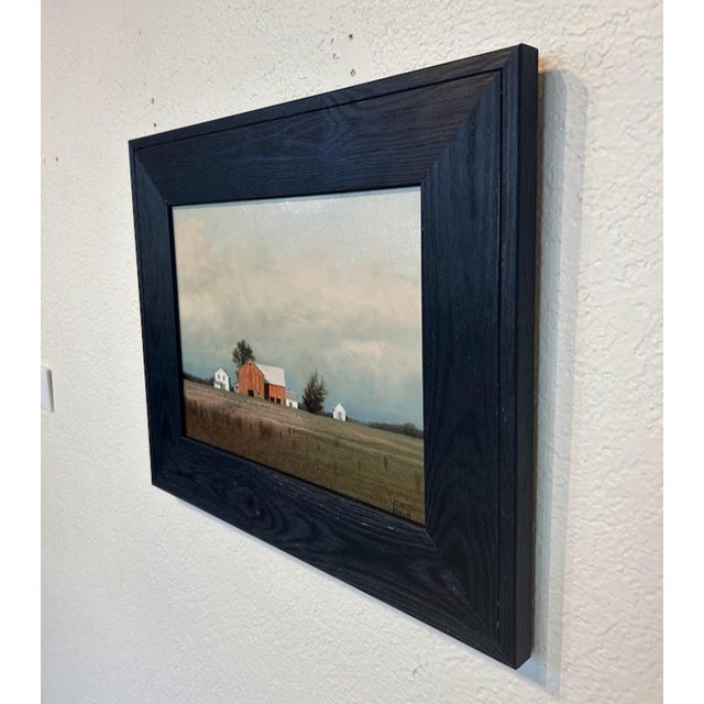 Farmhouse Homestead by Michael Miller | Oil on Panel Landscape with a farmhouse and outbuildings. For Sale - Image 3 of 4