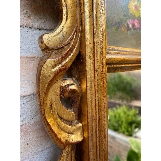 French Gilt Carved Wall Mirror in French Rococo Style with Oil Painting of Flora For Sale - Image 14 of 18
