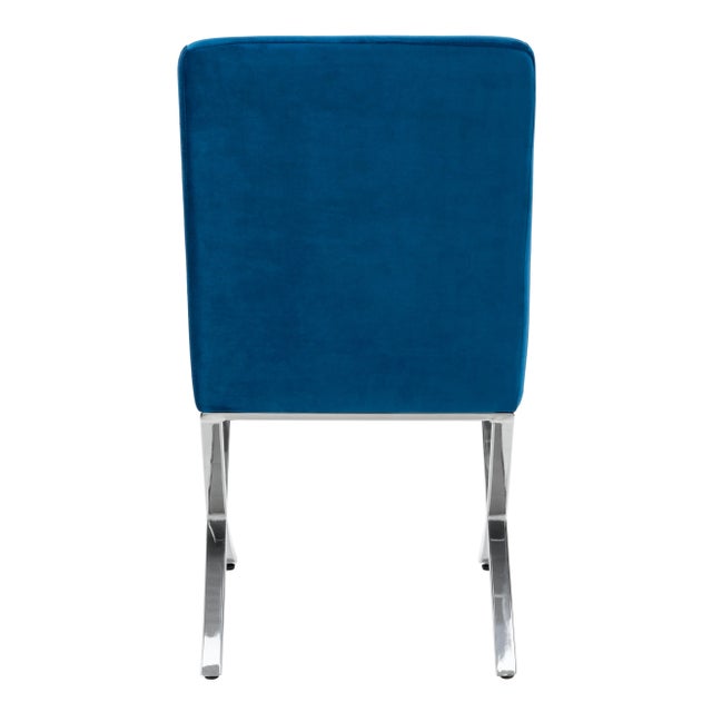 Tufted Side Chair in Navy & Chrome For Sale - Image 4 of 10