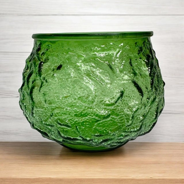 Green Crinkle Glass Vase For Sale - Image 10 of 11