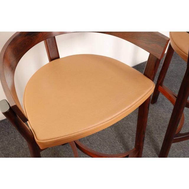 Pair of Danish Modern Rosewood and Leather Counter Stools by John Mortensen For Sale - Image 12 of 18
