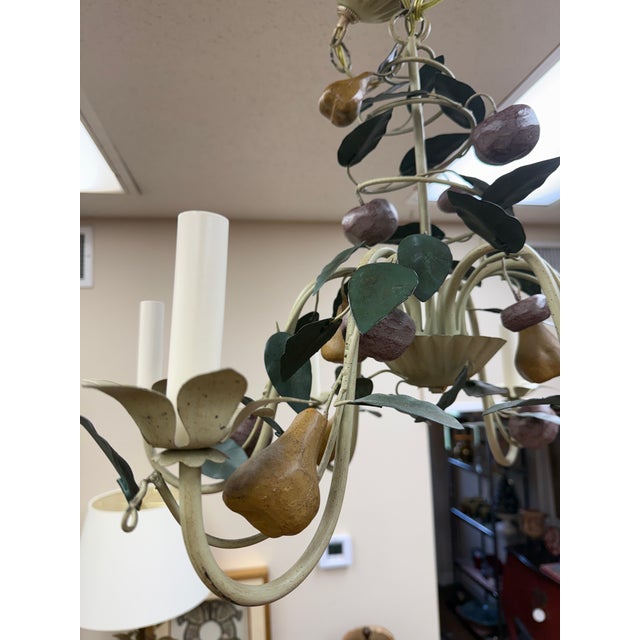 Vintage Italian Tole Chandelier With Pears and Plums For Sale In Orlando - Image 6 of 9