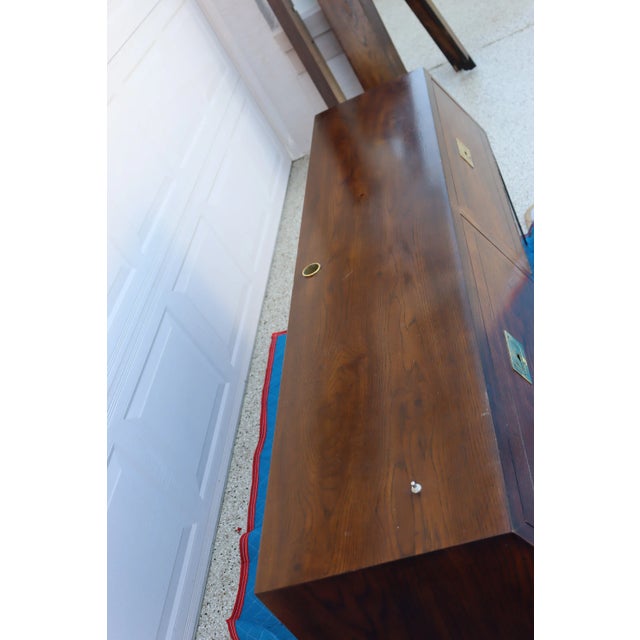 Brown 1980s Henredon Campaign Queen Size Headboard For Sale - Image 8 of 10