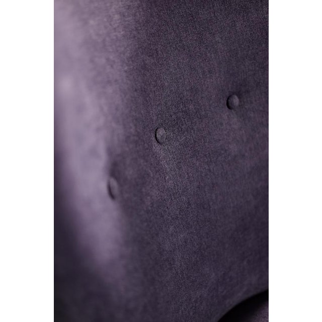 Vintage Scandinavian Modern Oak and Purple Fabric High Back Wing Chair, 1950s For Sale - Image 6 of 18