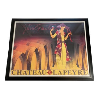 Vintage Philippe Sommer Framed Poster Chateau Lapeyre French Wine For Sale