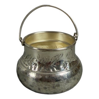Small Bucket in 800 Silver with Vermeil Interior and Floral Theme For Sale
