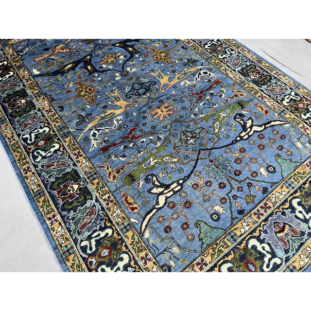 Blue Afghan Sultani Wool Rug, Natural Dye Persian Bijar Floral Design, 6′7″ × 9′9″ For Sale - Image 6 of 15