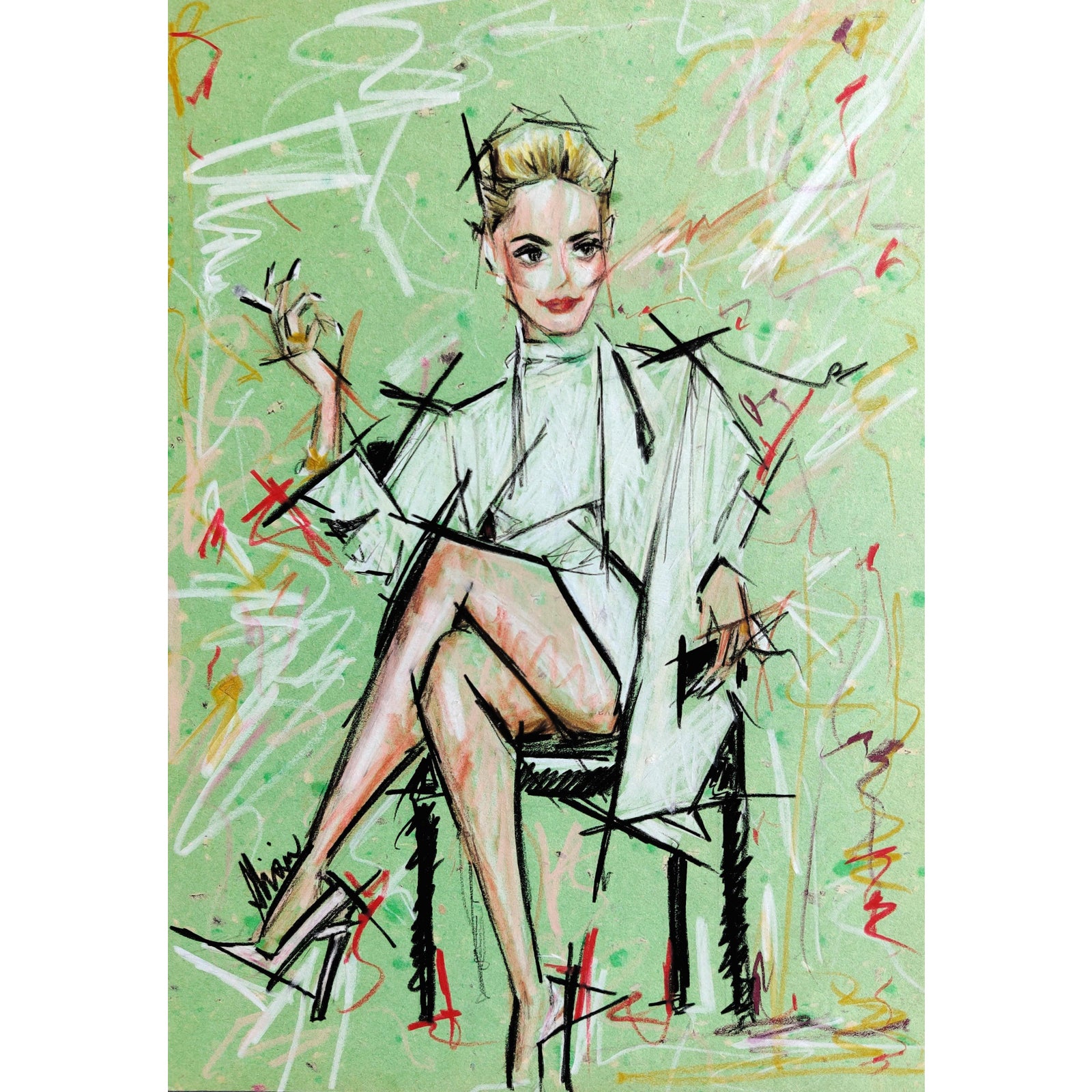 Contemporary Color Pencil Portrait of Sharon Stone in Basic Instinct on ...