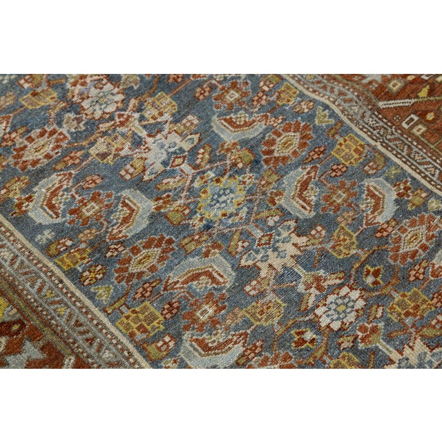 19th Century Antique Malayer Wool Runner Rug With Slate Blue Field & Rust Border For Sale In New York - Image 6 of 10