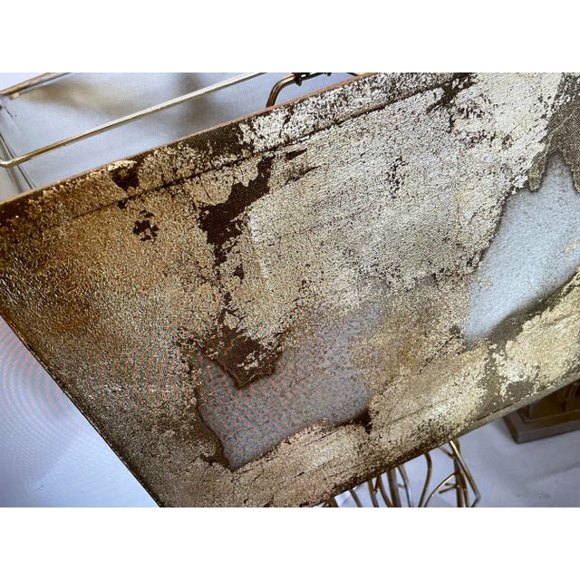 Late 20th Century Vintage 1970s Modern Tropical Bamboo Gilt Metal Gilt Linen Table Lamp For Sale - Image 5 of 11