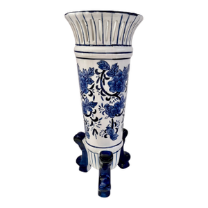 Chinoiserie Footed Porcelain Vase Cobalt Blue White Floral Reticulated Rim 14"h Pair Available