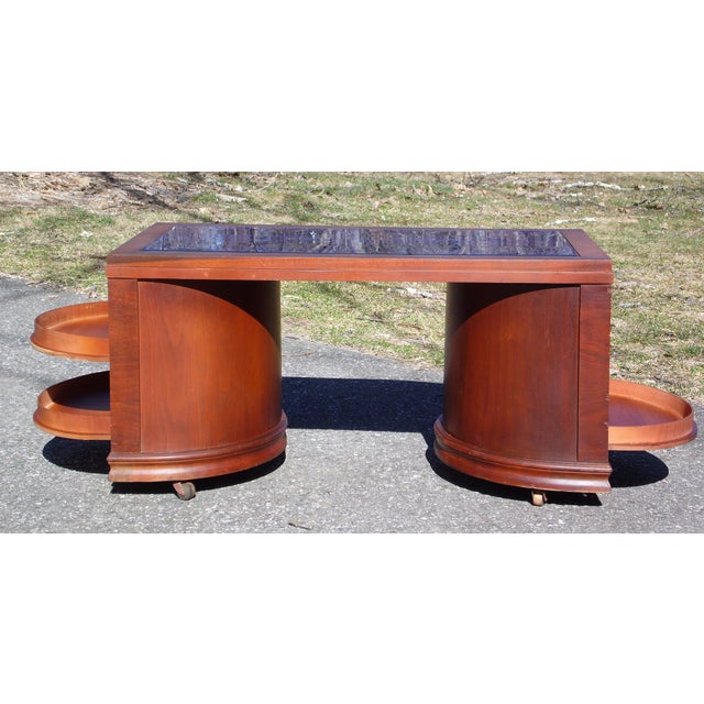 Vintage Art Deco Cobalt Mirror Blue Glass Coffee Table Speakeasy