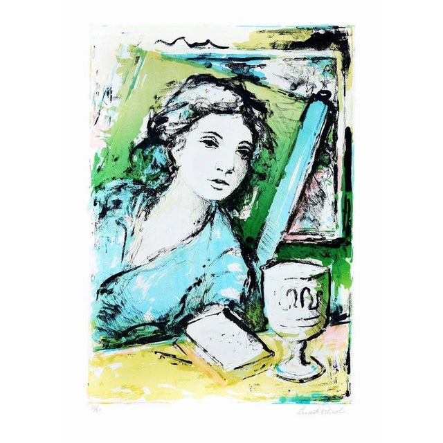 Woman is an original print realized by Ernesto Piccolo in the 1980s. Colored lithograph. Good conditions, except for some...