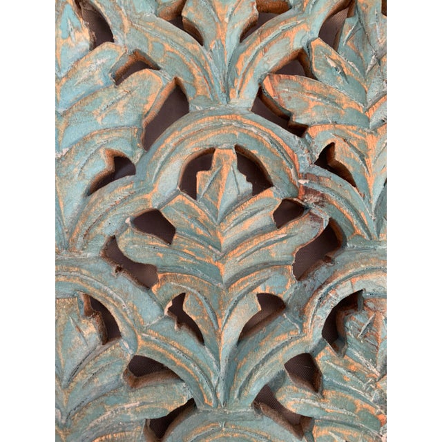 1970s Totally Turquoise Carved Wooden Screen 18 X 18 For Sale - Image 5 of 10