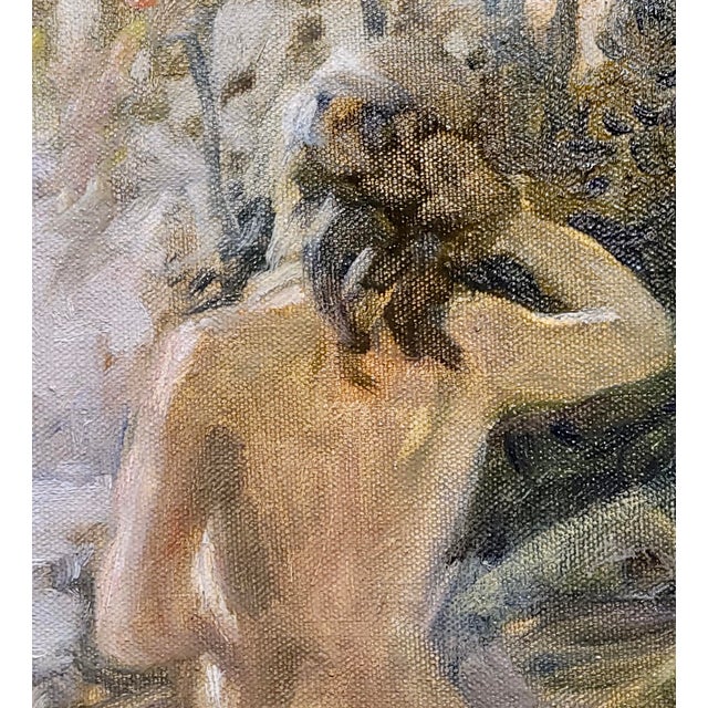 Niels Peter Nielsen- Nude Female Bather by the River -1930s Oil Painting For Sale - Image 4 of 8