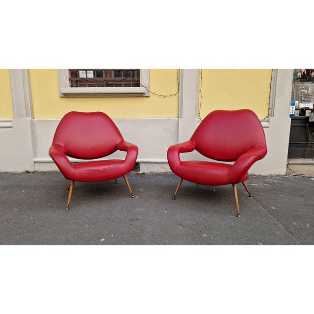 Set of Model DU55 Chairs in Red Leather by Gastone Rinaldi for Poltrona Frau, 1954 For Sale - Image 13 of 16