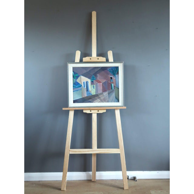 Mid-Century Modern Mid-Century Modern 'Cubist Street' Swedish Original Geometric Street Scene Oil Painting - Framed For Sale - Image 3 of 10