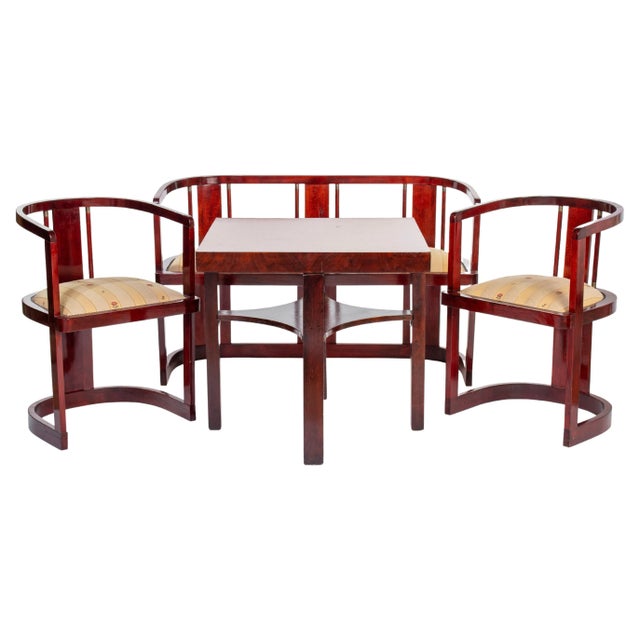 Wood Art Deco Seating Ensemble, Canape, Armchairs and Center Table, Ca. 1920, Set of 4 For Sale - Image 7 of 7