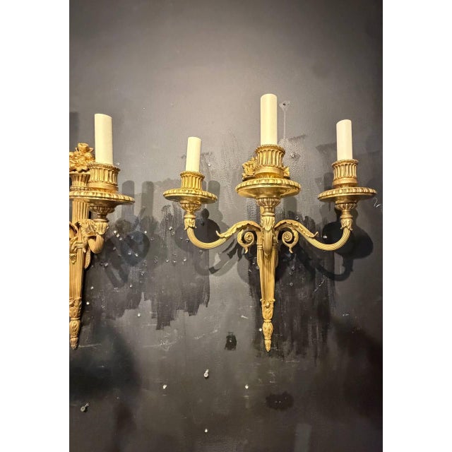 Metal 1900 Caldwell Sconces With Flowers Design 3 Lights - a Pair For Sale - Image 7 of 7
