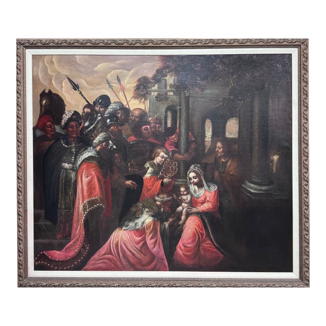 "The Adoration of the Magi" Oil on Canvas Painting, Old Master School For Sale