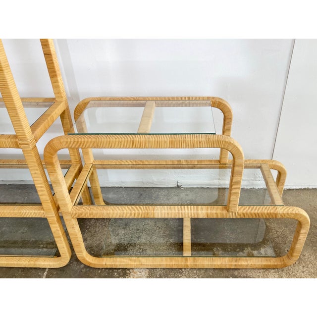 Brown Vintage MCM Wrapped Rattan Shelving Unit, 2 Pieces For Sale - Image 8 of 10