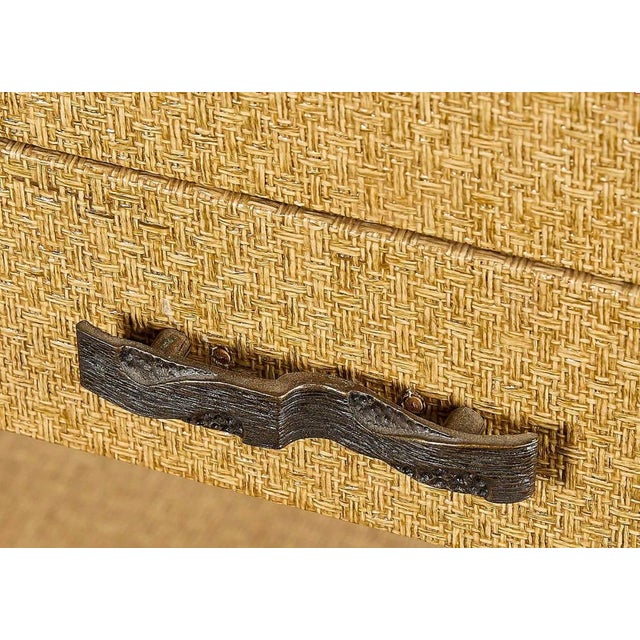 Contemporary 1970s Modern Waterfall Grasscloth Wrapped Console Table or Desk - Springer Style For Sale - Image 3 of 6