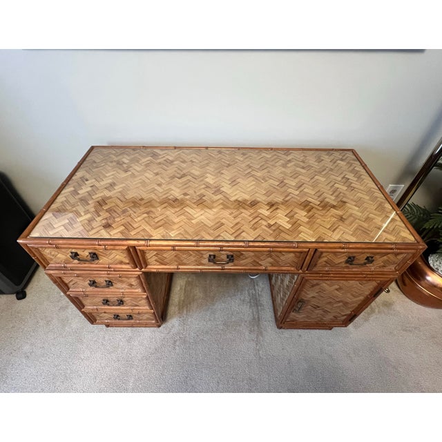 Mid 20th Century British Colonial Style Faux Bamboo and Reed Desk For Sale - Image 9 of 11