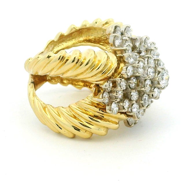 Modern Vintage 18k Gold Diamond Bombe Cocktail Ring, 3.75 Carats, Size 7 For Sale - Image 3 of 14