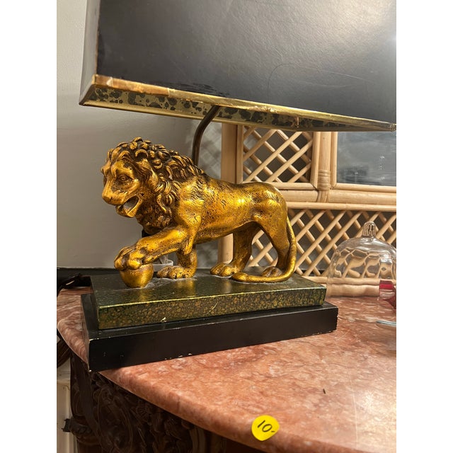 フランス アンティーク ライオン オブジェ ミッドセンチュリー Mid-Century Lion Lamp With Shade | Chairish