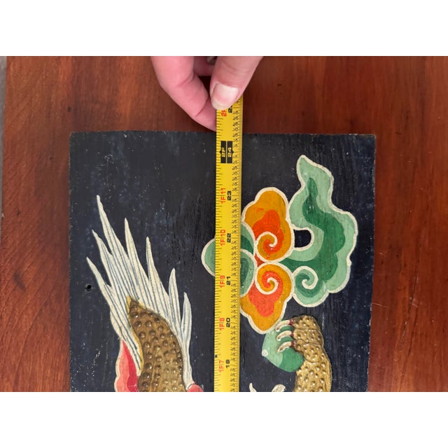Vintage Asian Dragon Painting on Reclaimed 1972 Military Ammunition Crate Panel - Hand-Painted Relief Folk Art Wall Decor For Sale - Image 4 of 12