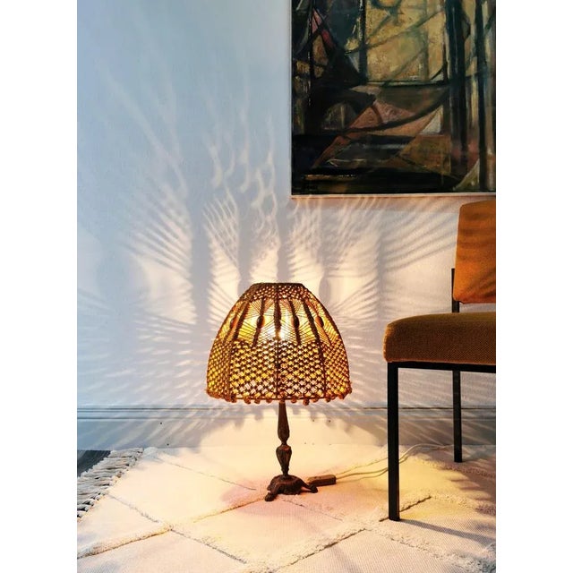 1960s Mid-Century Table Lamp with Crocheted Lampshade, 1960s For Sale - Image 5 of 10
